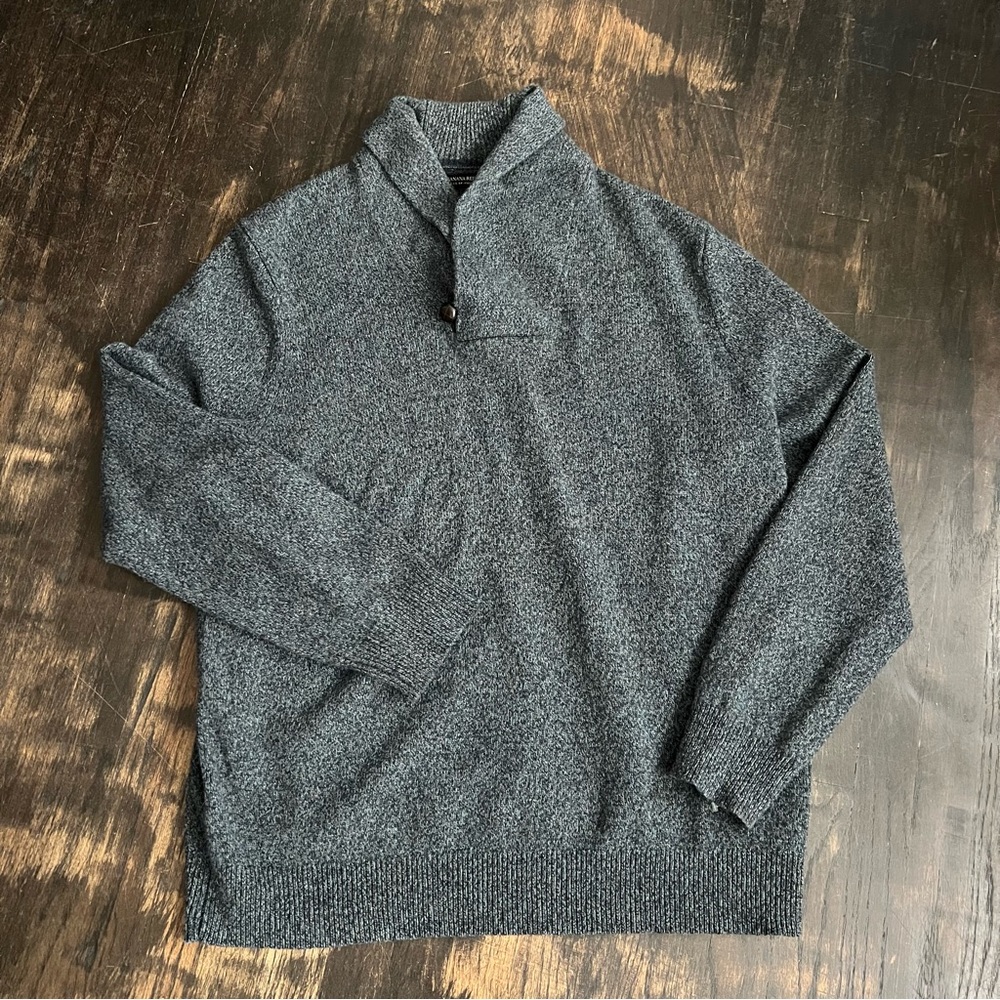 Banana Republic Mens Green Gray 100% Italian Merino Wool Shawl Collar Sweater XL